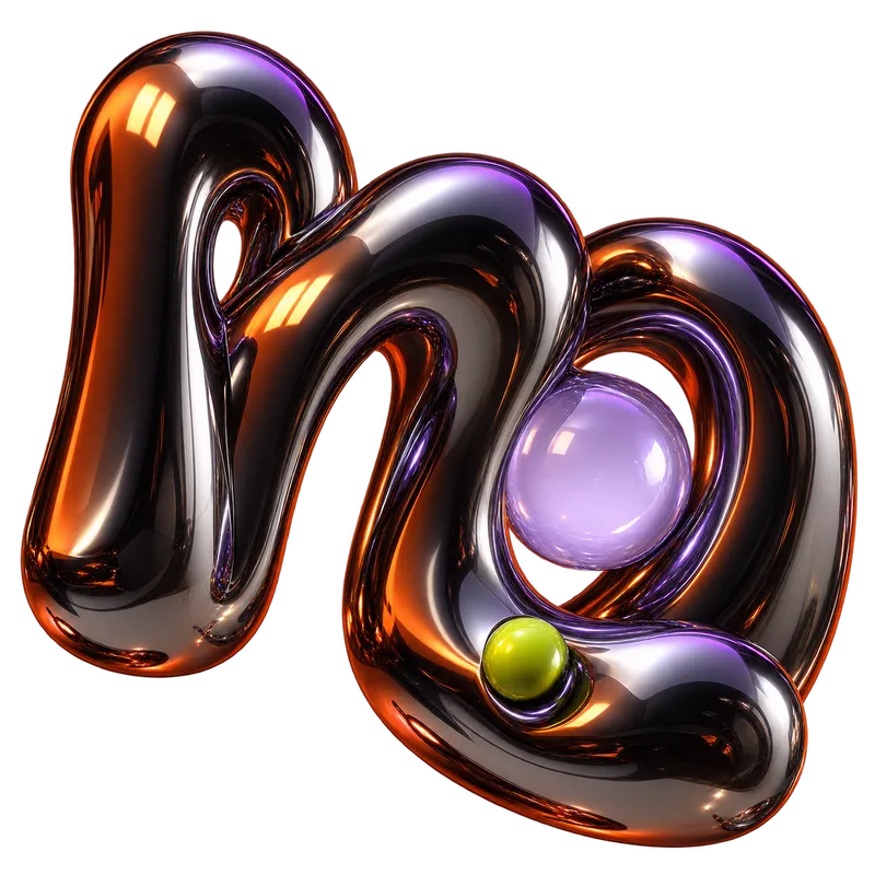 The Midna Labs sculpture: a surreal chrome form with a violet glass core.